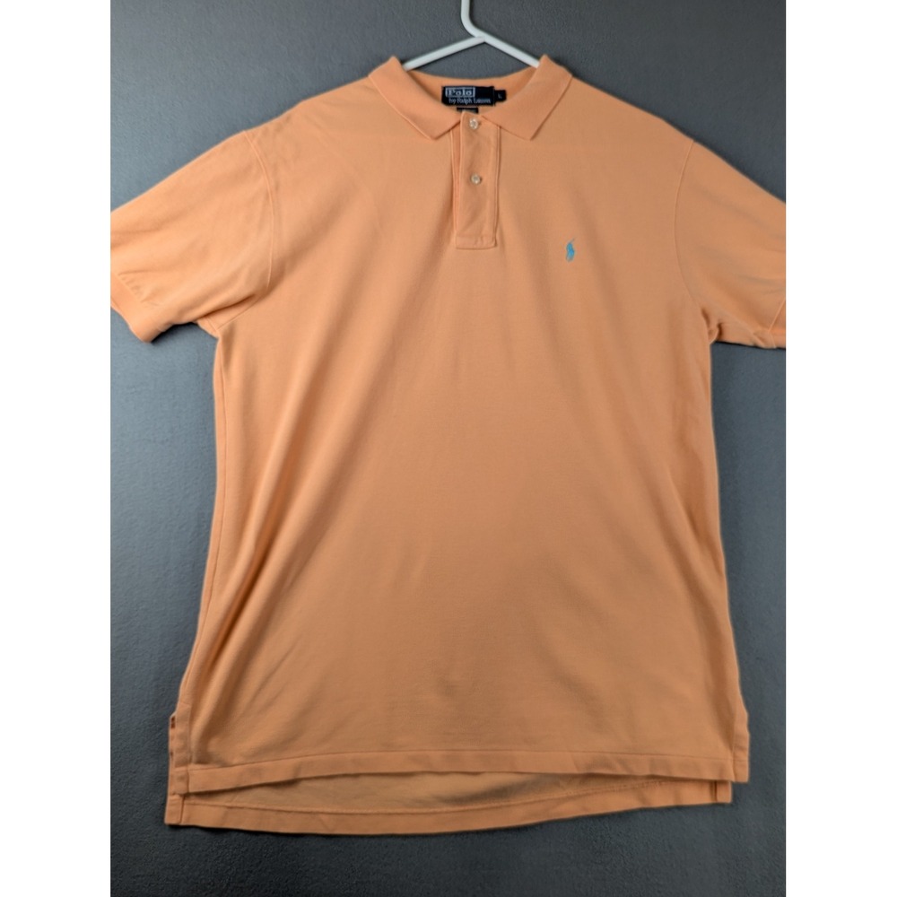 Polo Ralph Lauren Mens Large Peach Cotton Pique Short Sleeve Polo Shirt, FLAWED